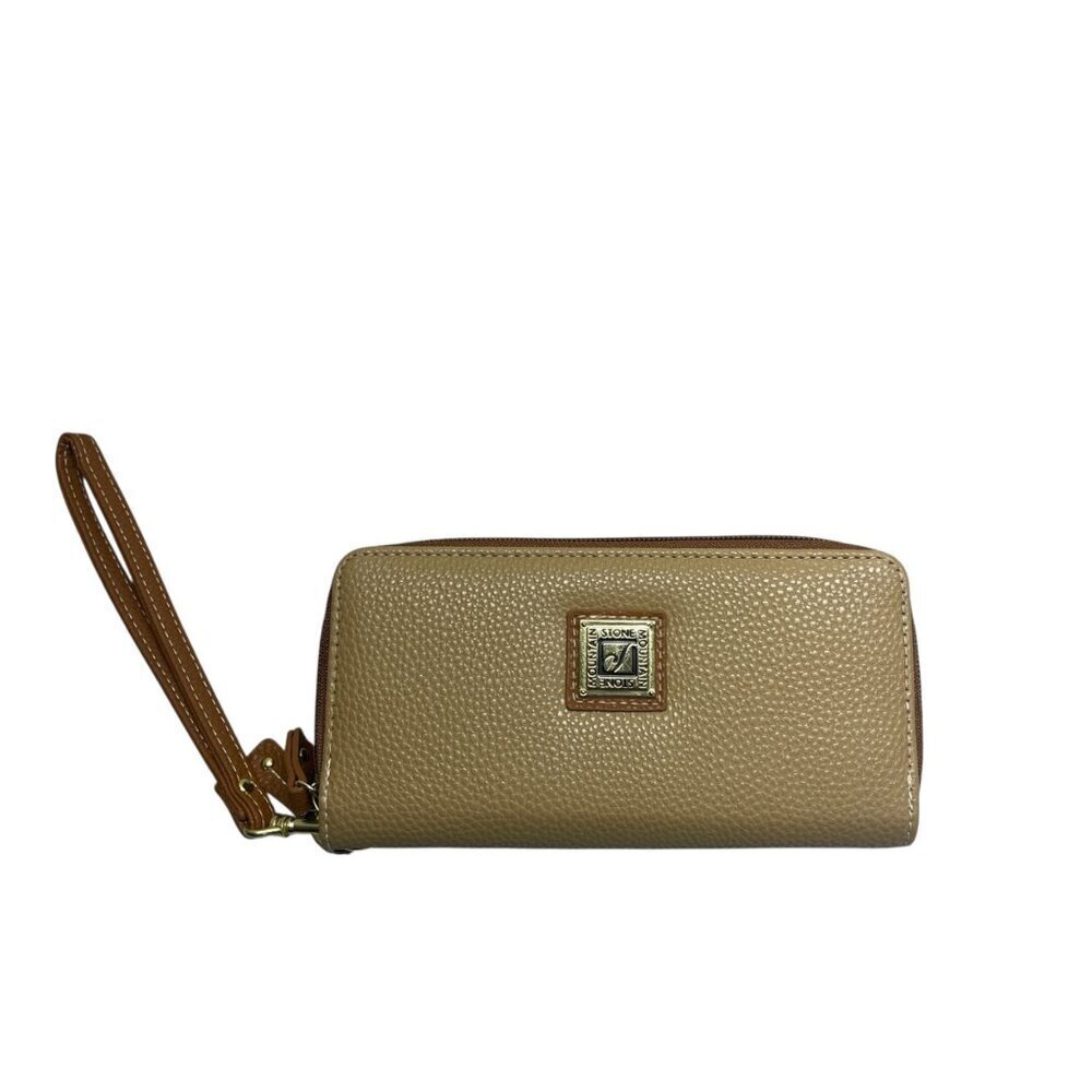 Stone Mountain Bonded Leather Brown Tan Double Zip Around Long Wallet